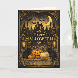 Art Deco Svart Guld Halloween Kort