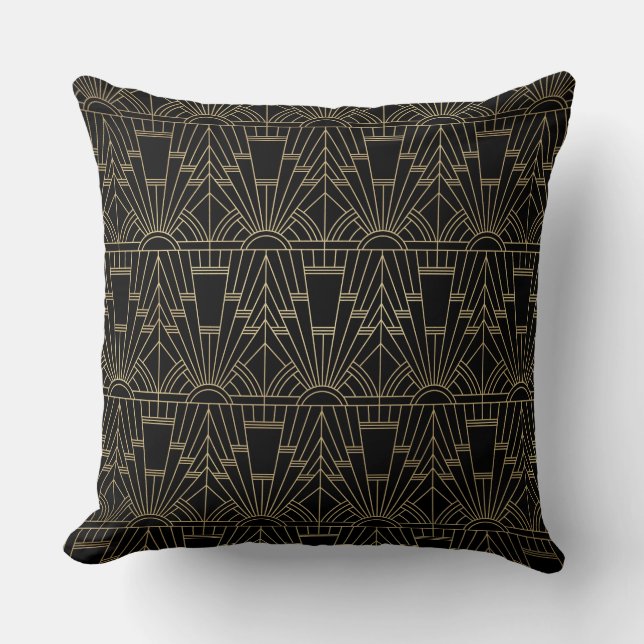 Art Deco Svart Guld Kudde (Framsida)