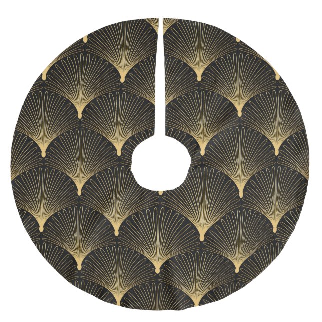 Art Deco: Svart guld mönster. Julgransmatta Borstad Polyester (Framsidan)