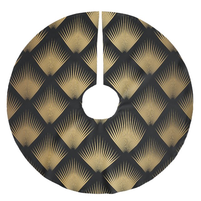 Art Deco, svart guld mönster. Julgransmatta Borstad Polyester (Framsidan)