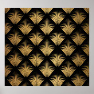Art Deco, svart guld mönster. Poster