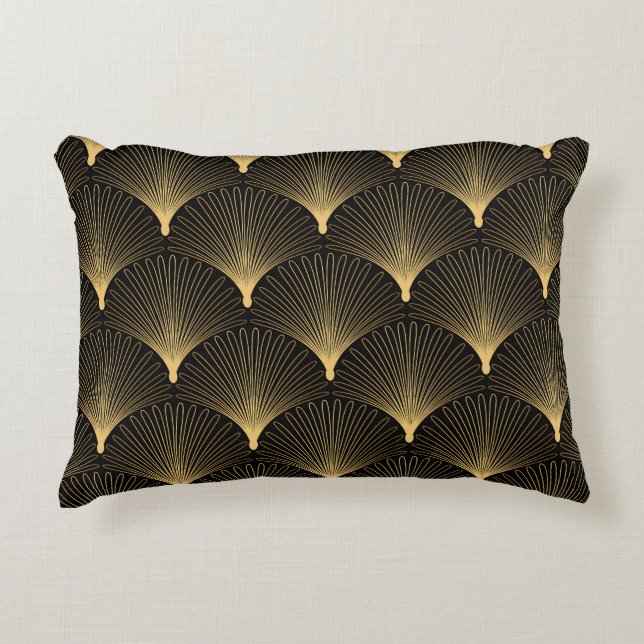 Art Deco: Svart guld mönster. Prydnadskudde (Framsidan)
