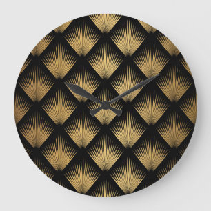 Art Deco, svart guld mönster. Stor Klocka