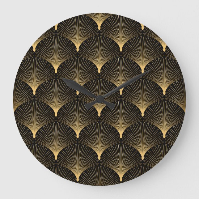 Art Deco: Svart guld mönster. Stor Klocka (Framsida)