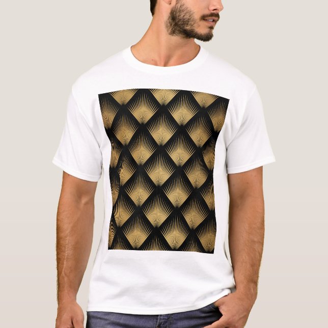 Art Deco, svart guld mönster. T Shirt (Framsida)