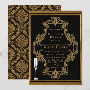 Art Deco Svart Guld Royal Brunch & Bubbly Inbjudningar