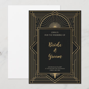 Art Deco Svart Guld Solstrålning Geometrisk Elegan Inbjudningar