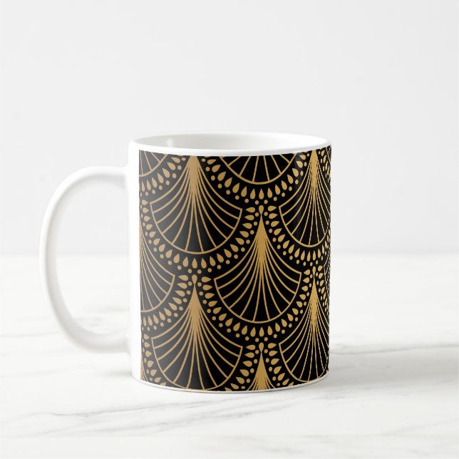 Art Deco, svart guld, sömlös mönster. Kaffemugg (Vänster)