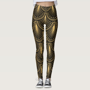 Art Deco, svart guld, sömlös mönster. Leggings