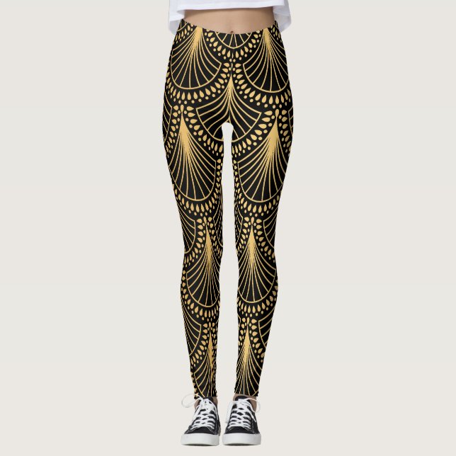 Art Deco, svart guld, sömlös mönster. Leggings (Framsida)