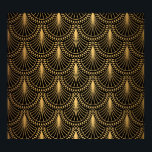 Art Deco, svart guld, sömlös mönster. Poster<br><div class="desc">Art Deco Mönster. Sömlös svart bakgrund och guld bakgrund. Skalor eller snäckor korsar snöre-ornament. Minimalistisk geometrisk design. Vintage linjer. 1920-30-talets motiv. Vintagen Luxury illustration Immerse in Art Deco med svart och guld geometriskt linjer. En lyxig vintage. Gå in i konsthändelsens elegans med denna svarta och guld snöre ornament. En sömlös...</div>