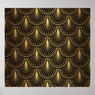 Art Deco, svart guld, sömlös mönster. Poster
