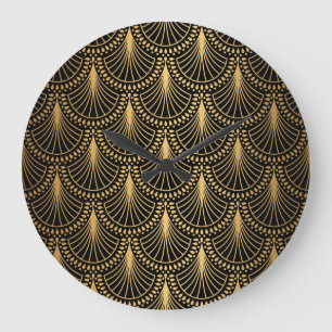 Art Deco, svart guld, sömlös mönster. Stor Klocka