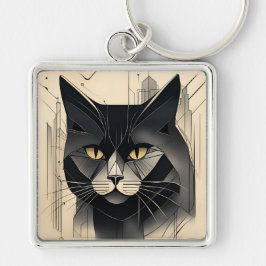Art Deco Svart Katt Nyckelring