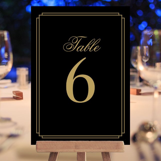 Art Deco Svart Och Guld Bordnummer Inbjudningar (Art Deco Black And Gold Table Number)