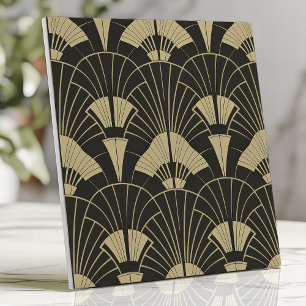 Art Deco Svart och Guld Fläktmönster Kakelplatta