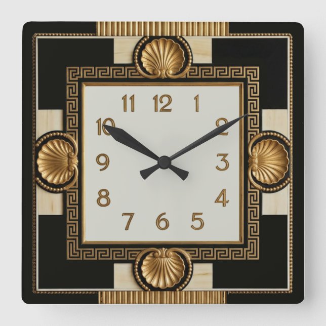Art Deco Svart och Guld Fyrkantig Klocka (Framsida)