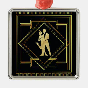 Art Deco svart och guld geometrisk Julgransprydnad Metall