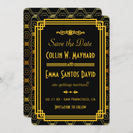 Art Deco Svart och Guld Save The Date Inbjudningar