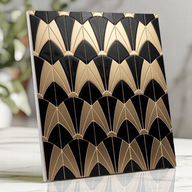 Art Deco Svart och Guld Scallop Mönster Kakelplatta (Skapare uppladdad)