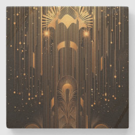 Art Deco Svart och Gylden Regn Stylish Stenunderlägg
