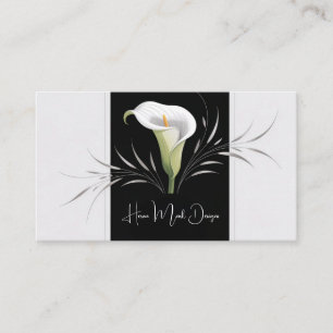 Art Deco Svart och Vit Calla Lily Silverplym Visitkort