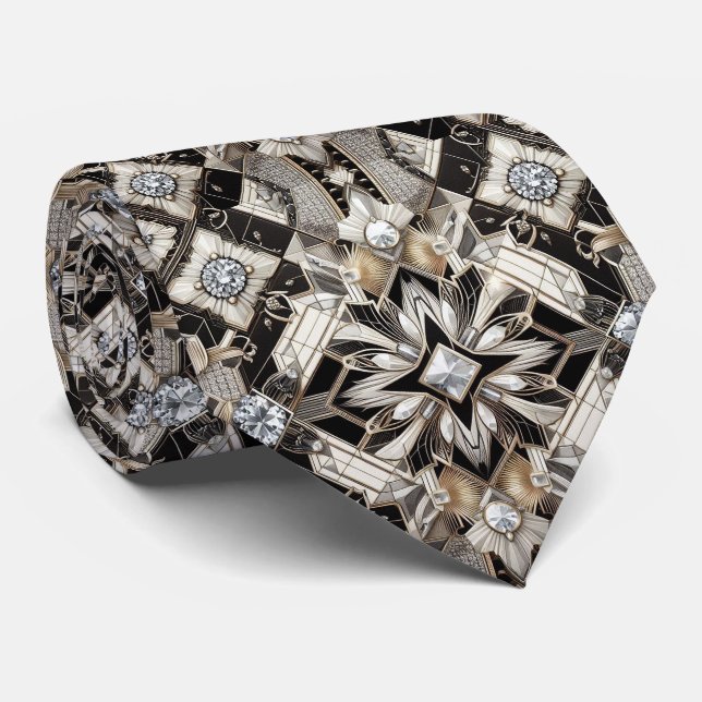 Art Deco Svart och Vita Diamanter  Slips (Rullad)