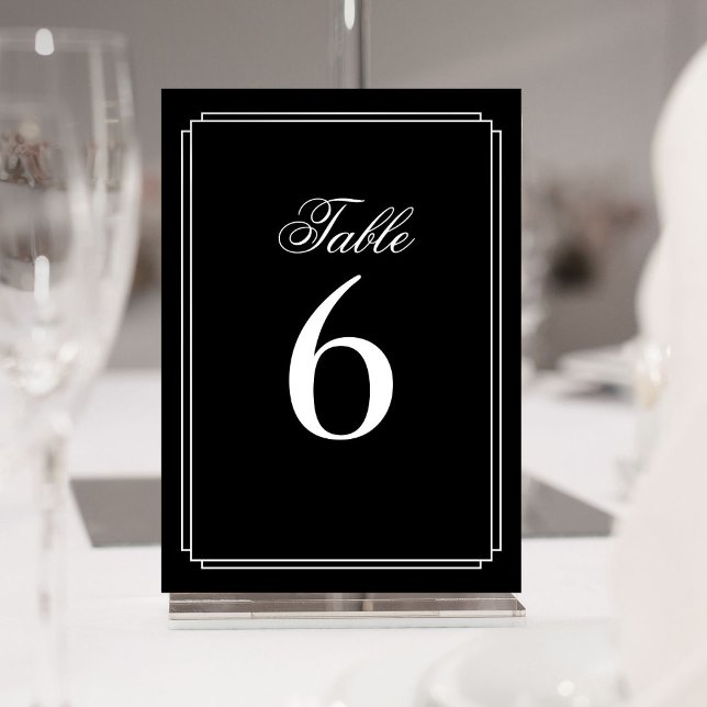 Art Deco Svart Och Vitt Bordskort (Art Deco Black And White Table Number)