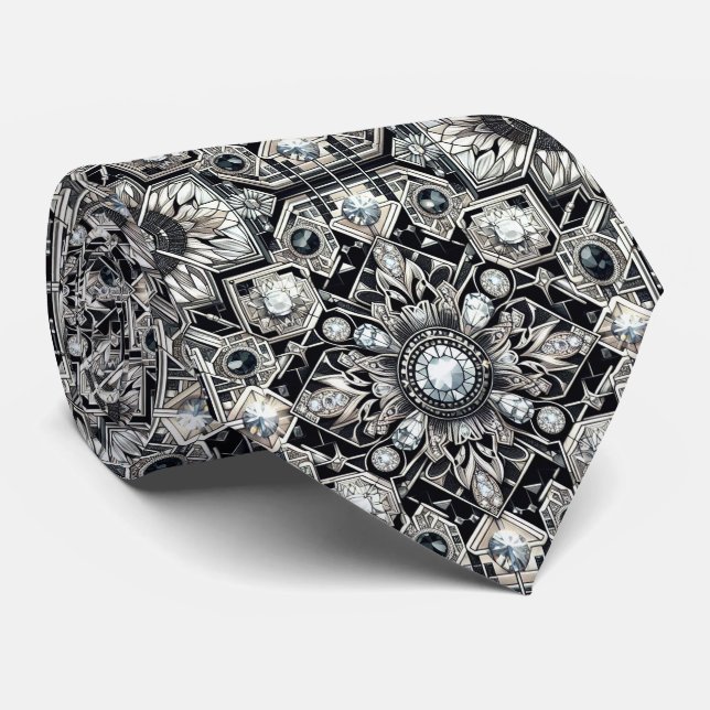 Art Deco Svart och Vitt Diamanter  Slips (Rullad)