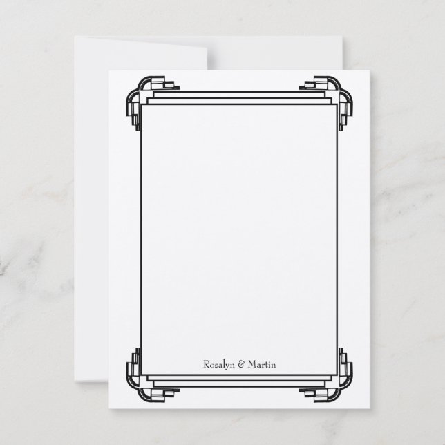 Art Deco svart ram bröllop anpassad tack kort (Framsida)