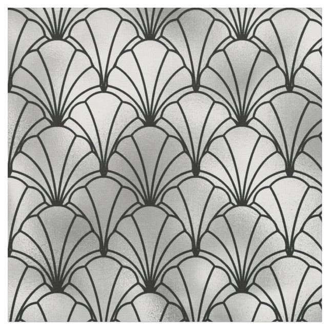 Art Deco Svart Silver Fläktskal Tyg (Närbild)