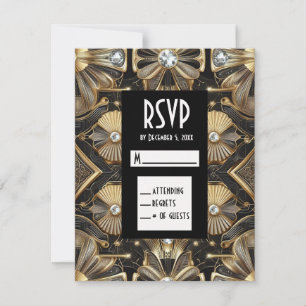 Art Deco Svarta & Guld Diamant RSVP-kort OSA Kort