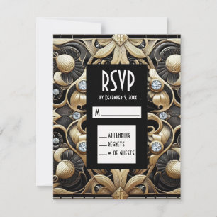 Art Deco Svarta & Guld Diamant RSVP-kort OSA Kort