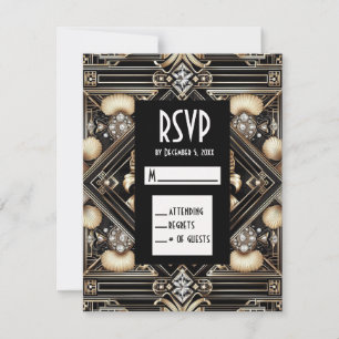 Art Deco Svarta & Guld Diamant RSVP-kort OSA Kort