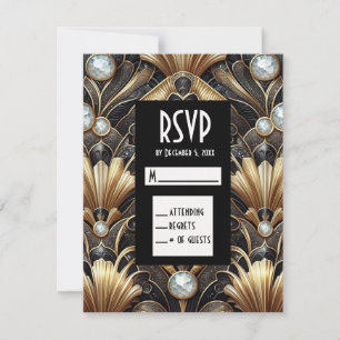 Art Deco Svarta & Guld Diamant RSVP-kort OSA Kort