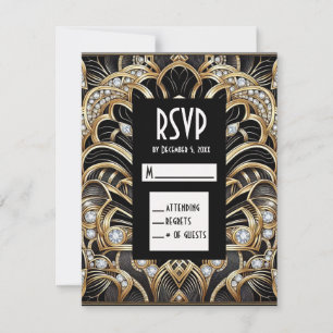 Art Deco Svarta & Guld Diamant RSVP-kort OSA Kort