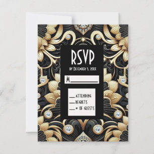 Art Deco Svarta & Guld Diamant RSVP-kort OSA Kort