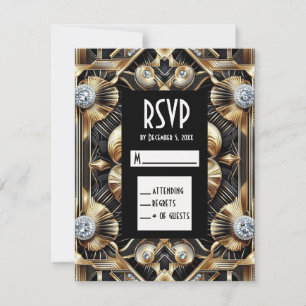 Art Deco Svarta & Guld Diamant RSVP-kort OSA Kort
