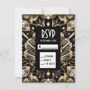 Art Deco Svarta & Guld Diamant RSVP-kort OSA Kort