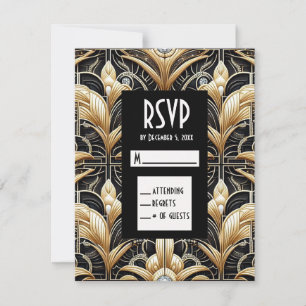 Art Deco Svarta & Guld Diamant RSVP-kort OSA Kort