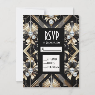 Art Deco Svarta & Guld Diamant RSVP-kort OSA Kort