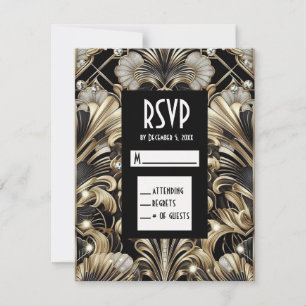 Art Deco Svarta & Guld Diamant RSVP-kort OSA Kort