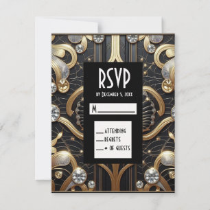 Art Deco Svarta & Guld Diamant RSVP-kort OSA Kort