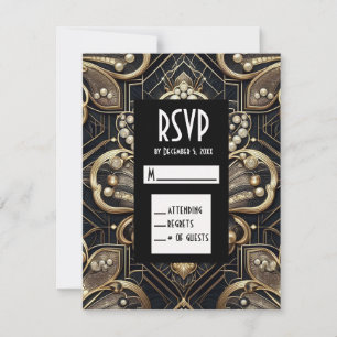 Art Deco Svarta & Guld Diamant RSVP-kort OSA Kort