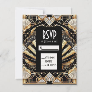 Art Deco Svarta & Guld Diamant RSVP-kort OSA Kort