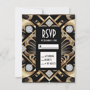 Art Deco Svarta & Guld Diamant RSVP-kort OSA Kort