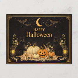 Art Deco Svarta Katter Lyx Halloween Helg Vykort