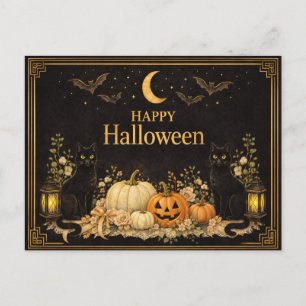 Art Deco Svarta Katter Lyx Halloween Helg Vykort