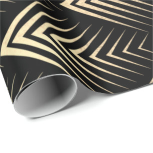 Art déco svärtar guld- Sepiafjällgeometri Presentpapper