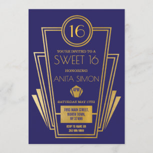 Art Deco Sweet 16 Födelsedagsfest 1920-talet Gatsb Inbjudningar